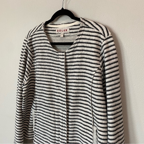 Anthropologie Dolan Striped Full Zip Jacket Black White Fleece X-Large - Picture 2 of 12